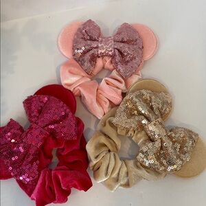 3 Pc Mouse Ears Scrunched Sequin Velvet Hair Tie Cute Hair Elastic